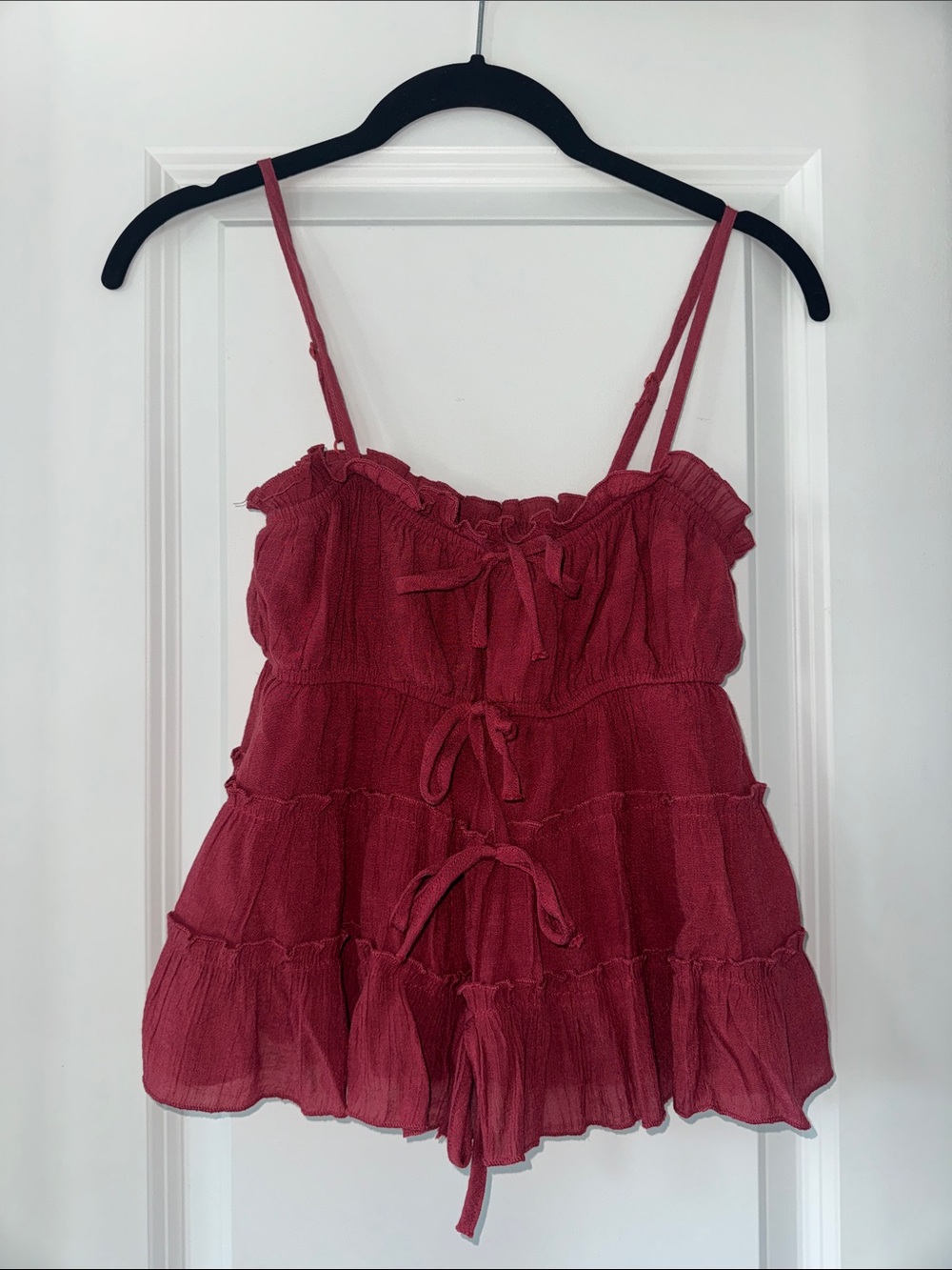 Tiered Tie-Front Red Camisole Top